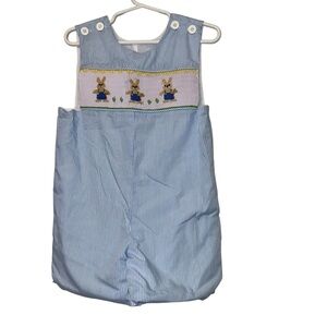Remember Nguyen toddler blue striped Peter Cottontail smocked Jon Jon 24m
